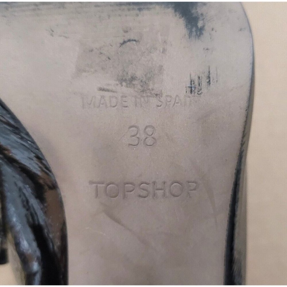 Topshop Black Patent Leather Boots Womens Size 38 Chunky Block Heel Retro - Picture 13 of 14
